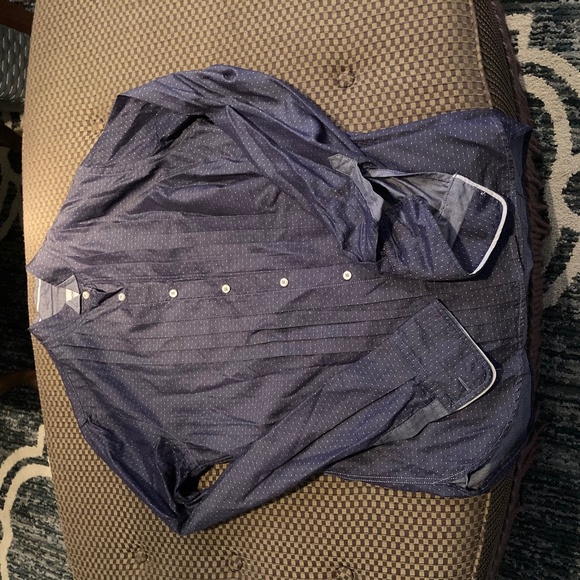 Made in Italy: Women's navy blue and polka dot button up shirt - Picture 1 of 4